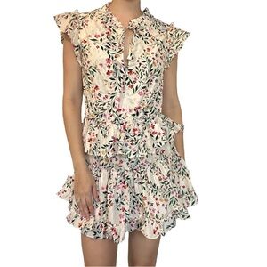 Misa Los Angeles Mini Dress Ruffle Floral Cotton Dainty Smocked Size Small